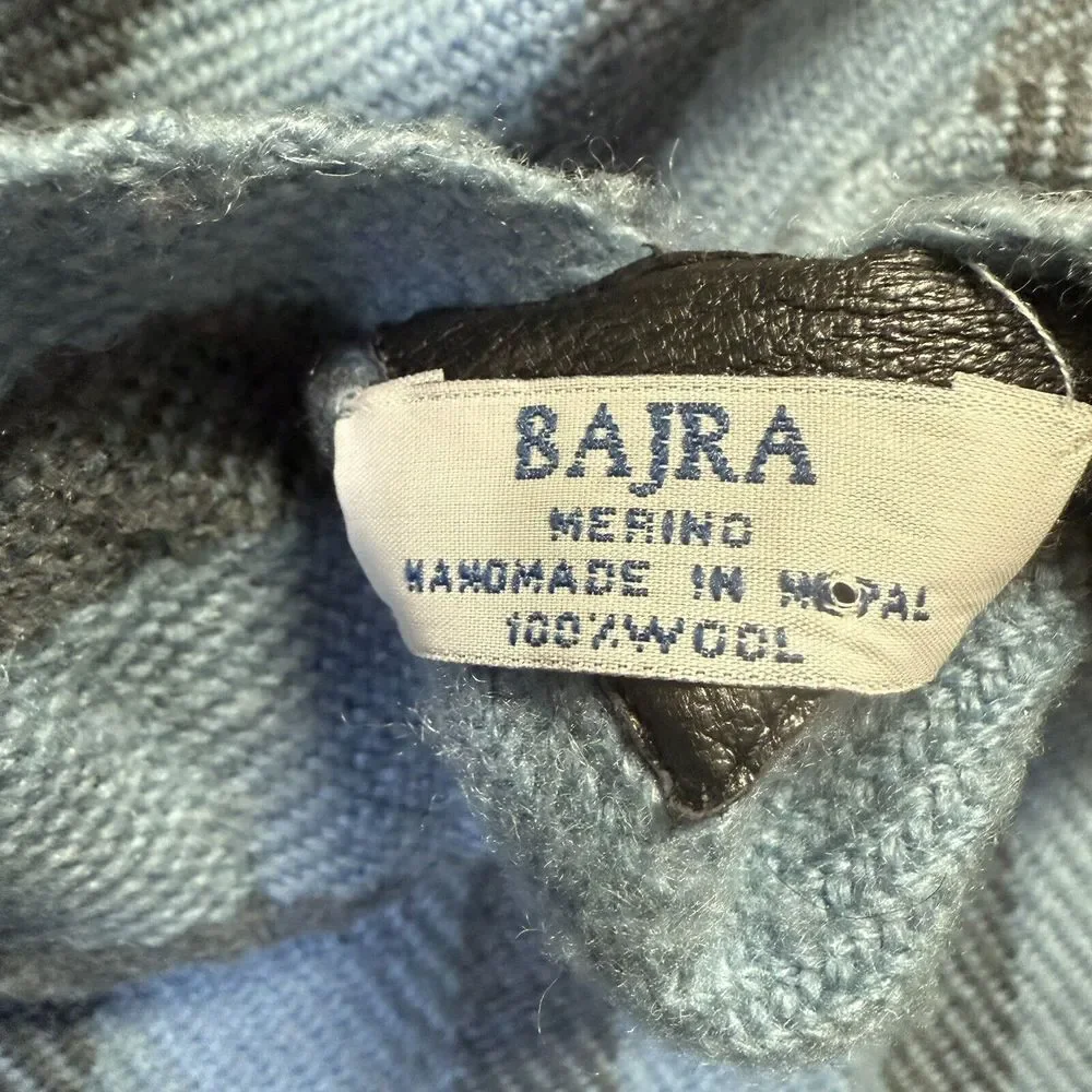 BAJRA Scarf Shaw Womens 44x68 Blue Merino Striped Hand-Embroidered Wrap Lux - Picture 5 of 6